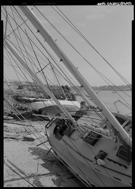Boats washed ashore, Hurricane Carol