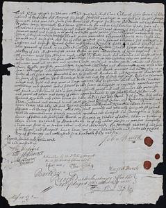 Deed conveying Noddle's Island in Boston Harbor from John and Margaret Burch, of Barbados, to Richard Leader and Richard Newbold, 1656/1657 February 9