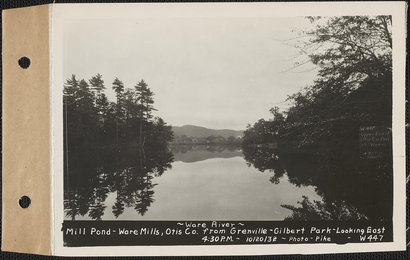 Ware River, mill pond, Ware Mills, Otis Co. from Grenville, Gilbert Park, looking east, Gilbertville, Hardwick, Mass., 4:30 PM, Oct. 20, 1932