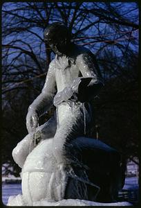 Ice-covered statue representing Learning, Boston Common