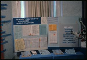 Board with displays about the Massachusetts Teachers Association