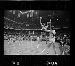 Celtics/NY Knicks basketball action, Boston Garden