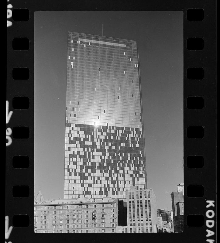 John Hancock Tower with plywood window fillers, Copley Square