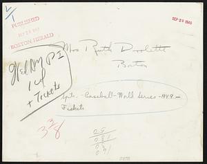 Mrs. Ruth Drolette, Boston, World Series 1949 tickets - Digital ...
