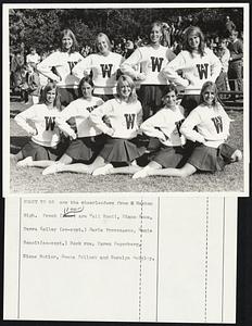 Ready To Go are the cheerleaders from Weston High. Front (l to r) are Gail Ronti, Diane Rowe, Darra Kelley (co-capt.) Maria Provenzano, Geniet Benoit (co-capt.). Back row, Karen Degerberg, Diane Butler, Donna Pollock and Carolyn Quigley.