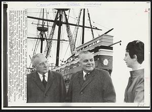 Plymouth, Mass. – Plan Fast Not Feast For Thanksgiving. – Residents of Plymouth, Mass., scene of the First Thanksgiving, as they met on waterfront to plan antiwar protest to be held this afternoon with a theme of fasting rather than feasting on Thanksgiving. The Rev. Norris E. Woodbury is a retired Baptist missionary, Atty Thomas F. Quinn has a son, Lt. Dennis, in Vietnam and Mrs. Helen Chase is helping to recruit housewives to join fast rather than traditional feast. In background is Mayflower II, modern version of craft that carried Pilgrims to Plymouth in 1620.