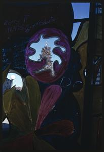 Part of a Christmas tree through a design, Prudential Center Plaza