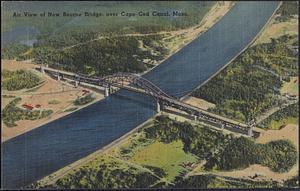 Air view of new Bourne Bridge over Cape Cod Canal, Mass.