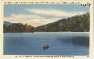 Fern Lake, a soft water lake in the Cumberland Mountains above Middleboro, Kentucky. This lake is adjacent to the Cumberland Gap National Historical Park.
