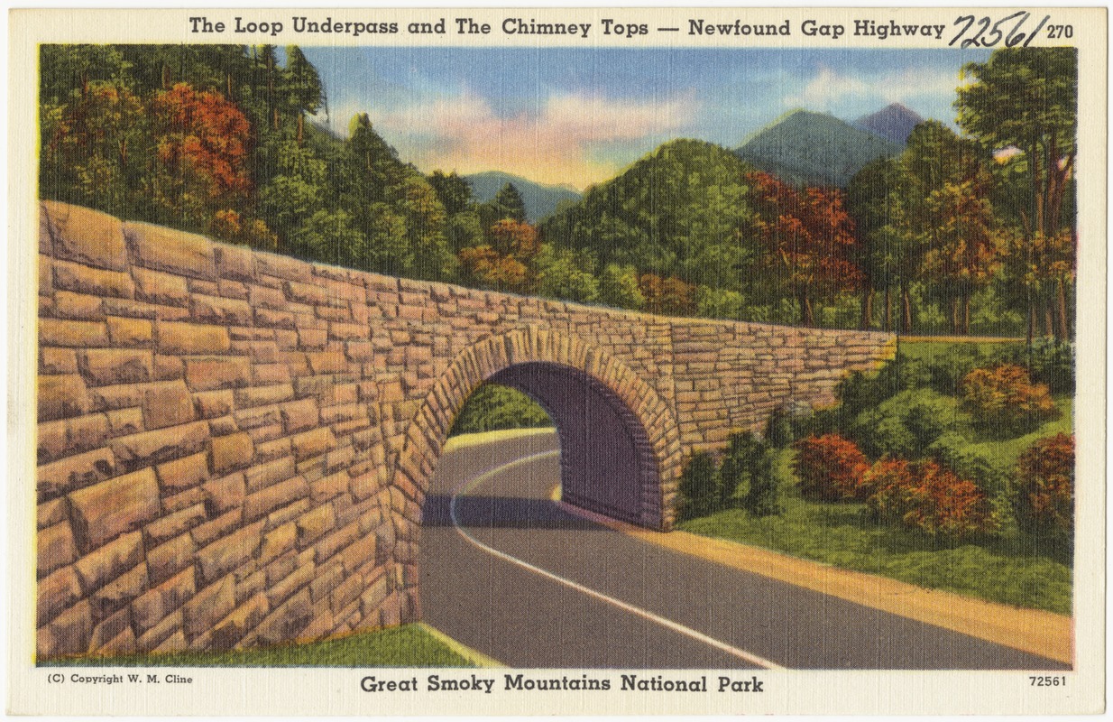 The loop underpass and the Chimney Tops -- Newfound Gap Highway, Great Smoky Mountains National Park
