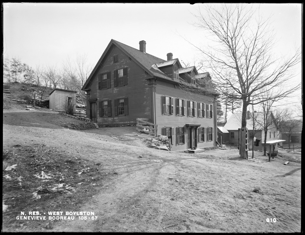 Wachusett Reservoir, Genevieve Bodreau's house, on the east side of Beaman Street, from the northwest, near house of Bruno St. Onge, West Boylston, Mass., Dec. 4, 1896