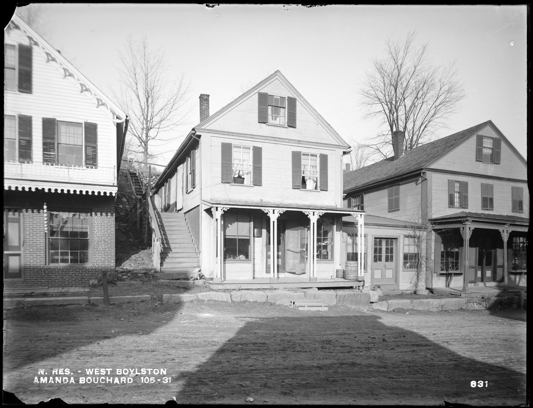 Wachusett Reservoir, Amanda Bouchard's house, on the north side of East Main Street, from the southeast, on the south side of East Main Street, West Boylston, Mass., Dec. 5, 1896