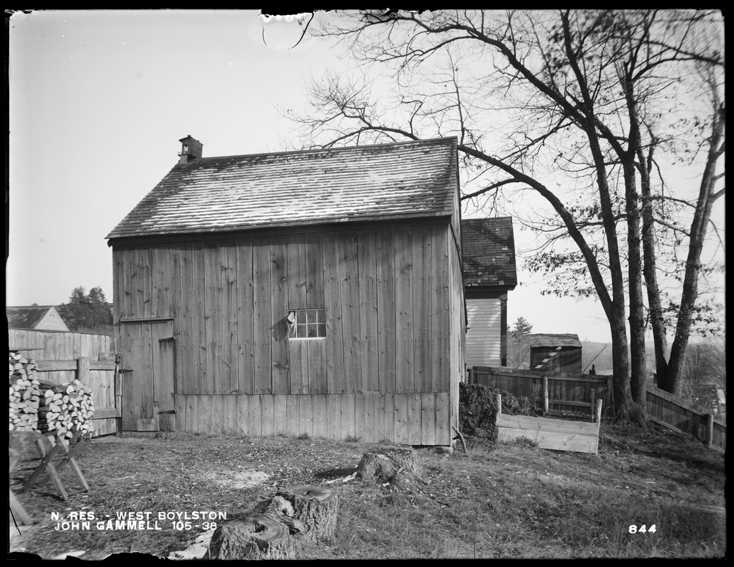 Wachusett Reservoir, John Gammell's barn, on the south side of Cross Street, from the southwest, West Boylston, Mass., Dec. 5, 1896