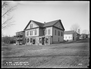 Wachusett Reservoir, H. O. & W. B. Sawyer's store, corner of Prospect and East Main Streets, from the northeast in East Main Street, West Boylston, Mass., Dec. 14, 1896