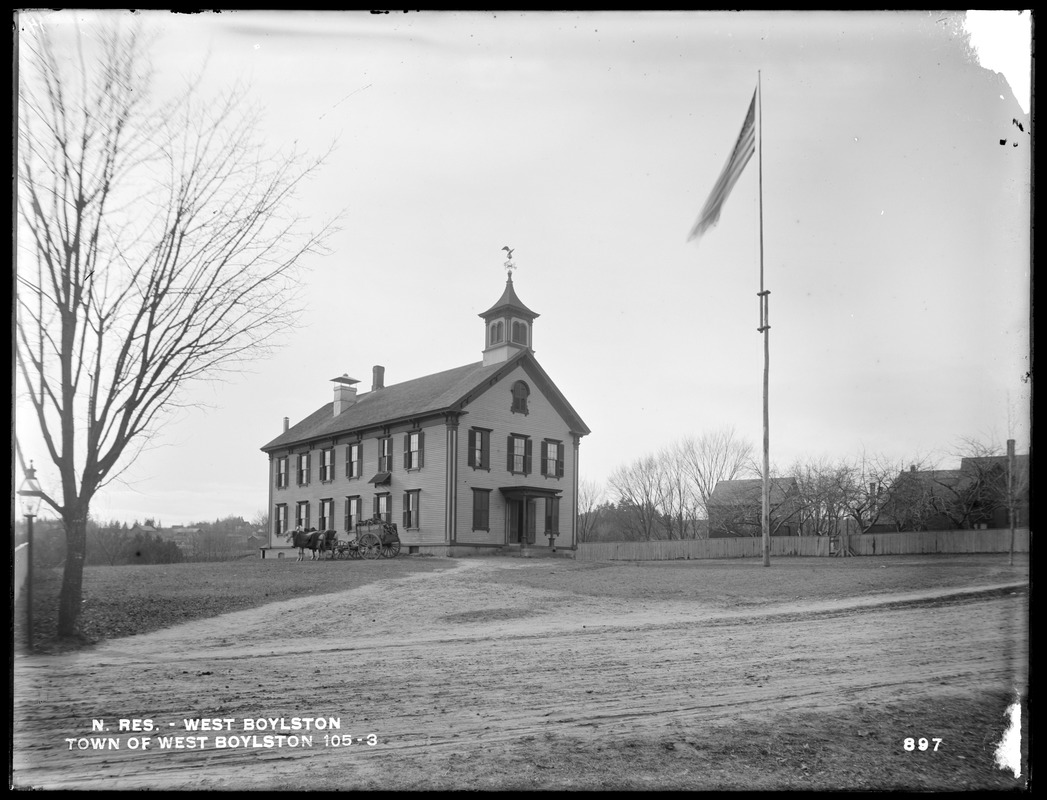 Wachusett Reservoir, Town of West Boylston, schoolhouse, on the south side of East Main Street, from the north in East Main Street, West Boylston, Mass., Dec. 15, 1896