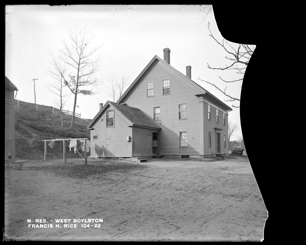 Wachusett Reservoir, Francis H. Rice's house, on the west side of Holbrook Street, opposite the mills, from the east near Holbrook Street, West Boylston, Mass., Dec. 15, 1896