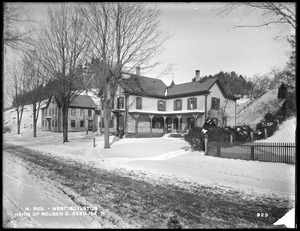 Wachusett Reservoir, Reuben G. Reed's heirs' buildings, on the east side of North Main Street, from the south in North Main Street, West Boylston, Mass., Dec. 17, 1896
