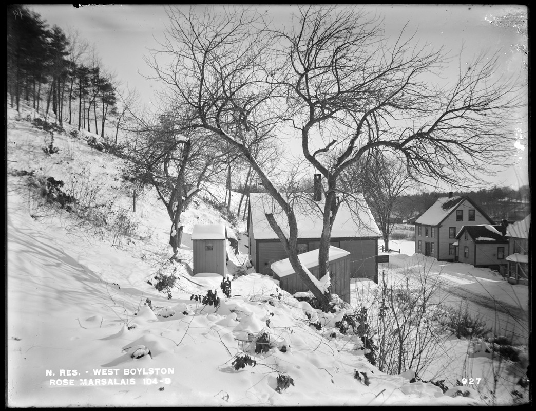 Wachusett Reservoir, Rose Marsalais' house, on the east side of North Main Street, from the northwest, West Boylston, Mass., Dec. 17, 1896