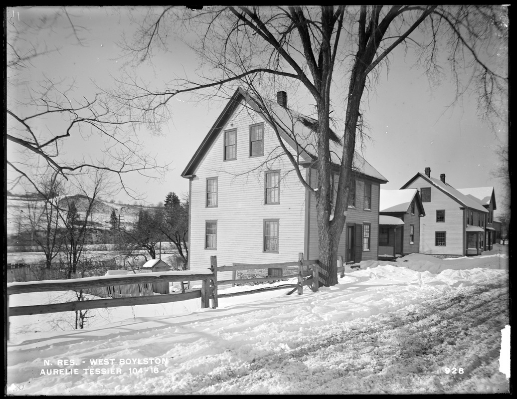 Wachusett Reservoir, Aurelie Tessier's house, on the west side of North Main Street, from the east in North Main Street, West Boylston, Mass., Dec. 17, 1896