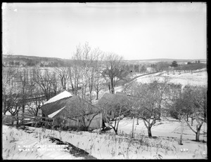 Wachusett Reservoir, Silas E. Harthan's buildings, on the east side of North Main Street, from the east at top of bank back of house, West Boylston, Mass., Dec. 22, 1896