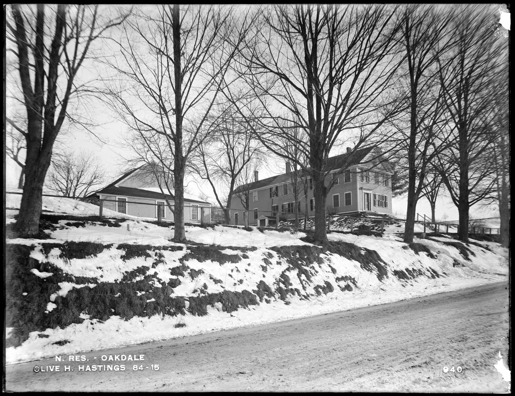 Wachusett Reservoir, Olive H. Hastings' buildings, on the east side of North Main Street, from the west in North Main Street, Oakdale, West Boylston, Mass., Dec. 22, 1896