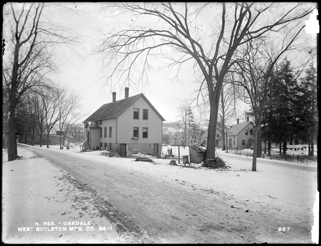Wachusett Reservoir, West Boylston Manufacturing Company's house, at the corner of Harris and Holden Streets, from the west at corner of Harris and Holden Streets, Oakdale, West Boylston, Mass., Dec. 22, 1896