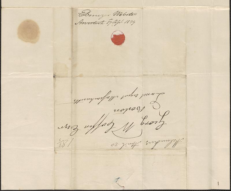 Ebenezer Webster to George Coffin, 17 April 1839
