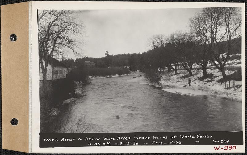 Ware River, below Ware River Intake Works at White Valley, Barre, Mass., 11:05 AM, Mar. 13, 1936