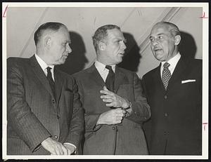 Speakers at New Boston Food Mart dedication, from left, William C. Crow. of U.S. Dept., of Agriculture, Mayor Kevin White and Harold Widett, President of the Mart.