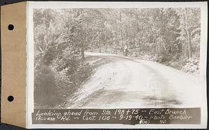 Contract No. 106, Improvement of Access Roads, Middle and East Branch Regulating Dams, and Quabbin Reservoir Area, Hardwick, Petersham, New Salem, Belchertown, looking ahead from Sta. 198+75, East Branch access road, Belchertown, Mass., Sep. 19, 1940