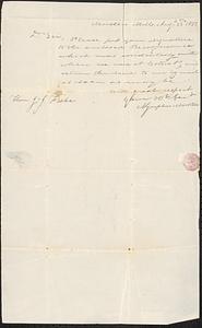 Mashpee Revolt, 1833-1834 - Letter from Nymphas Marston to Josiah J. Fiske, August 32, 1833