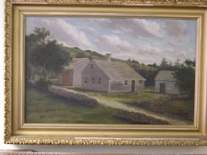 Framed painting of houses