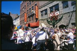 Boston - N. End 2002: Members of St. Anthony Of Padua carry in veneration a statue of the saint to the office