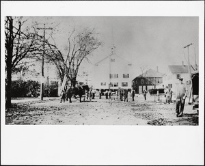 Moving of the 1st Baptist Church from the corner of Needham Square to the corner of Great Plain Avenue and Warren St.