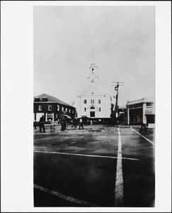 Moving of the 1st Baptist Church from the corner of Needham Square to the corner of Great Plain Avenue and Warren St.