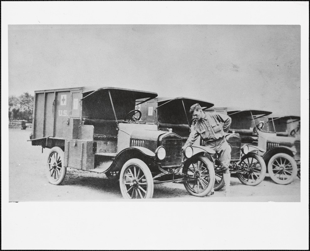 U. S. Army ambulances at WWI Victory Parade in Needham Square