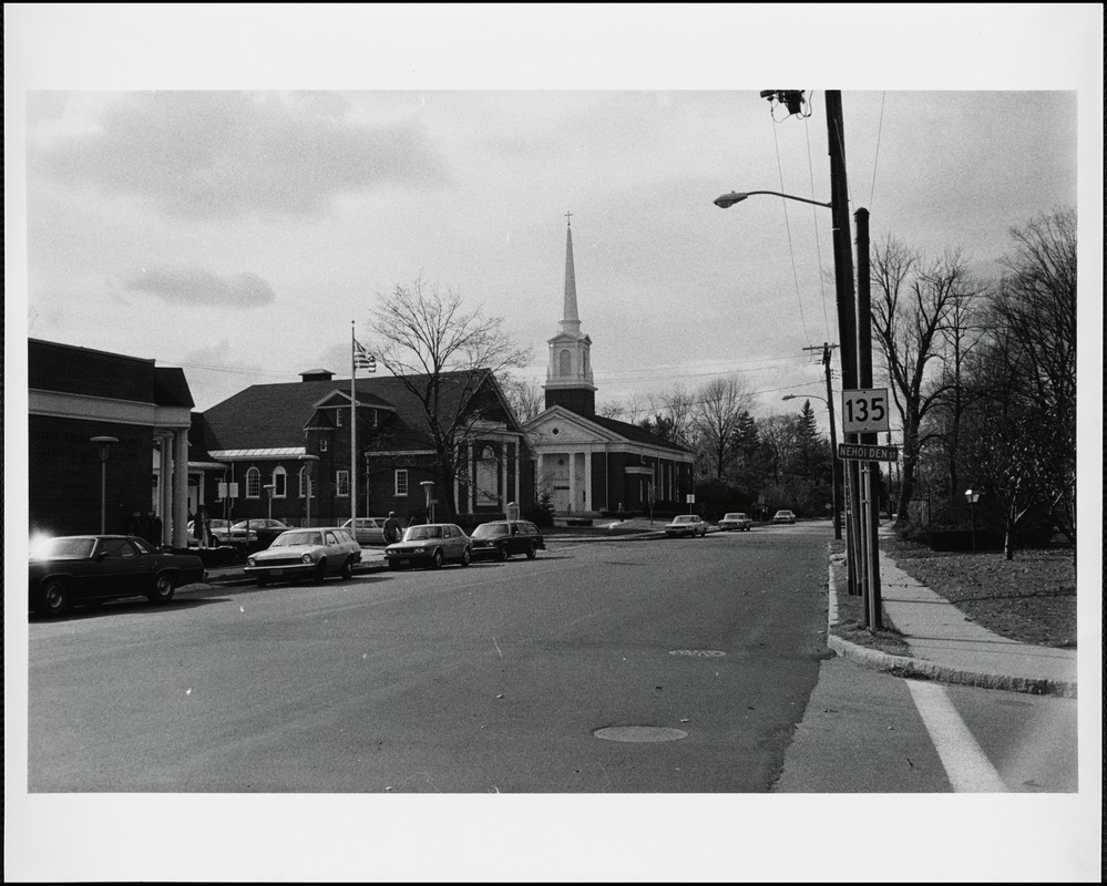 Looking west from Needham Square, on Great Plain Avenue