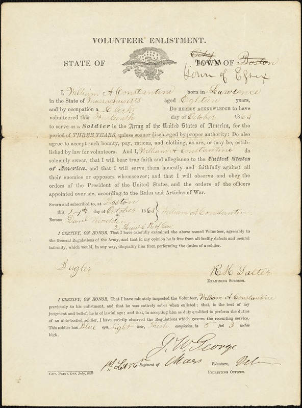 Civil War enlistment paper