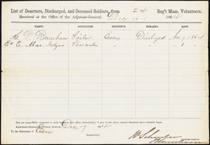 Discharge papers - H.P. Burnham, O. Edward McIntyre