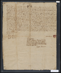 Deed of property in Barnstable sold to Ebenazor Sprout of Scituate by John Beacon (also Beakon Beacon, Bacon) of Barnstable