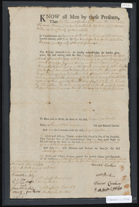 Deed of property in Barnstable sold to Joseph Crocker of Sandwich by Daniel Crocker, Bathsheba Crocker, Daniel Parker, and Mercy Parker of Barnstable