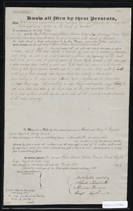 Deed of property in Brewster sold to Mary J. (?) Hopkins, Amasa Taylor, and Almina Conwell of Orleans, Provincetown by Alfred Kenrick, Almina Kenrick, David Taylor, Hetta (Mehitable) Crosby, and Bangs Taylor of Orleans