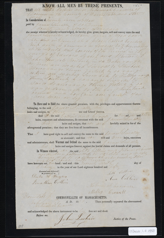 Deed of property in Dennis sold to James Smalley of Dennis by Seth