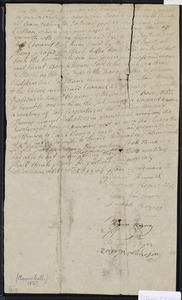 Deed of property in Chatham sold to (division of land among parties) of Chatham by [signature illegible], Stephen Henwick[?], Ford [illegible] Rogers, Judah Rogers, [signature illegible], [illegible] Rogers, Eliakim Higgins, and Ensign Nickerson of Chatham