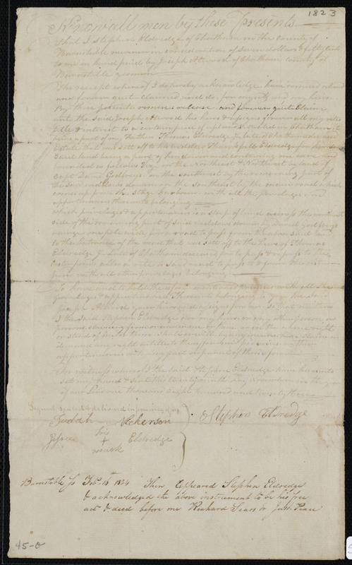 Deed of property in Chatham sold to Joseph Atwood of Chatham by Stephen ...