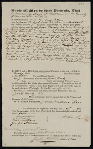 Deed of property in Chatham sold to Isaac Hardy of Chatham by Allathina Sears of Chatham
