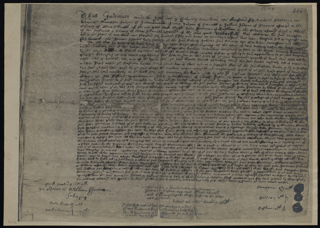 Deed of property in Eastham, Provincetown, Truro sold to Capt. John