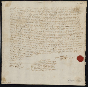 Deed of property in Harwich sold to John Rogers of Eastham by John Sipson of Harwich
