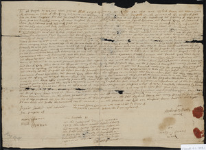 Deed of property in Harwich sold to John Thom, Isaac Lawrence, John Lawrence, Amos Lawrence, and Sarah Quouy of Harwich by Apphiah Harry and Mary Jonas of Harwich
