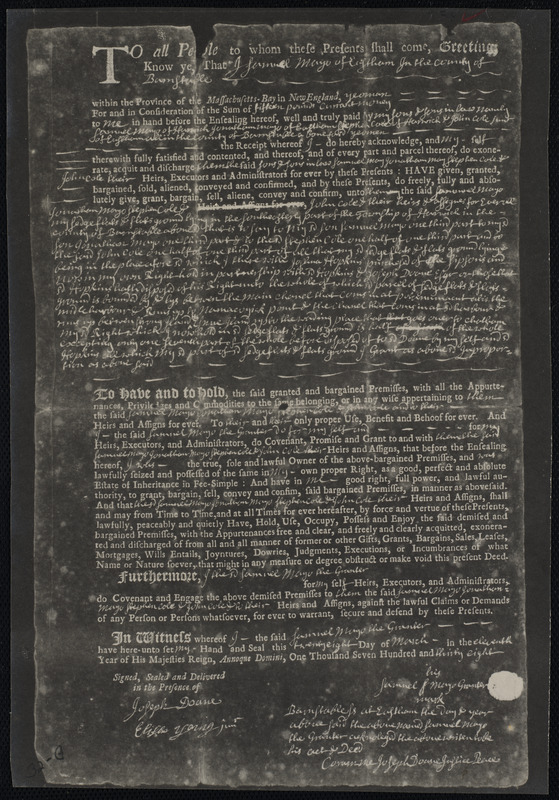 Deed of property in Harwich sold to Samuel Mayo Jr. of Harwich by